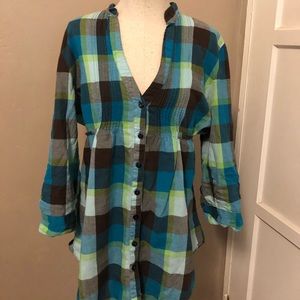 Passport Green Plaid Baby Doll Button Up Shirt